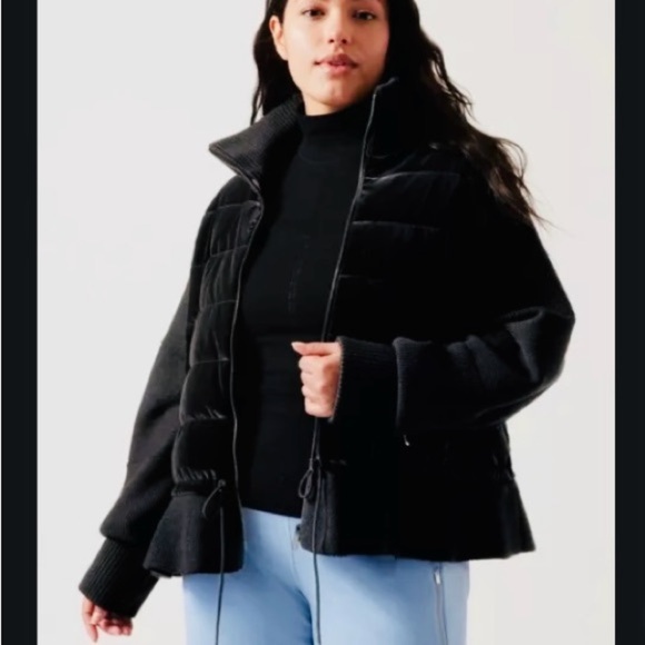 Athleta Black Puffer Jacket with High Collar and Boxy Fit - Picture 1 of 8